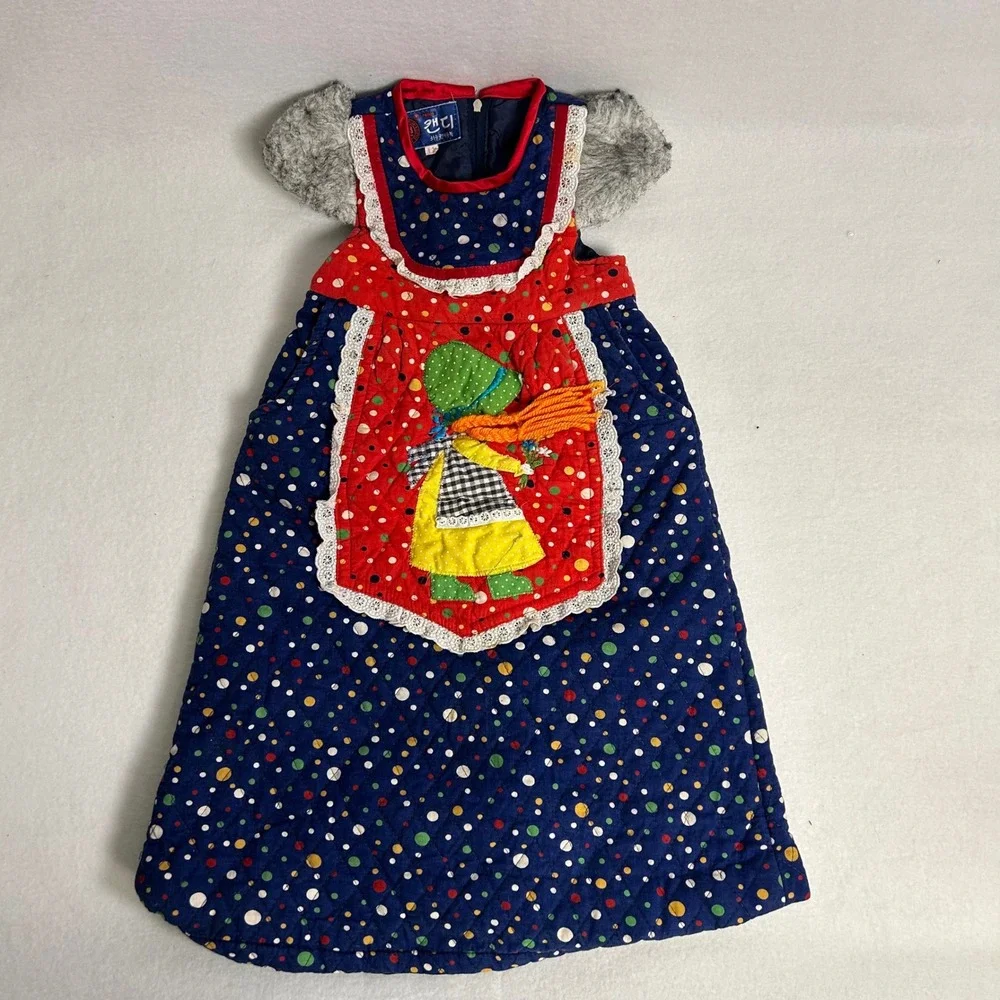Kitsch Kawaii Candy Girls 2T Navy Polka Dot Quilted Faux Fur Applique Dress‎